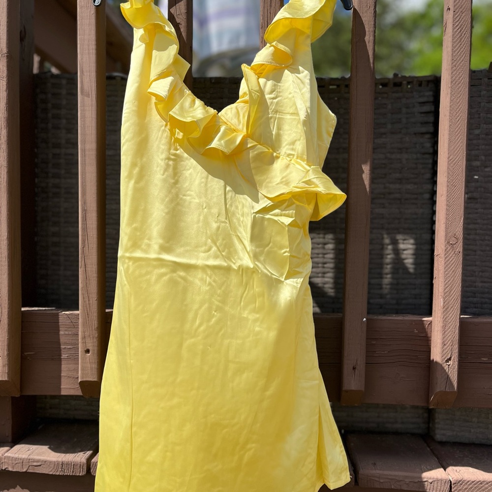 Finesse Pale Yellow Ruffle-Trim Dress